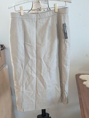 Light Beige Midi Linen-Blend Skirt - Women's